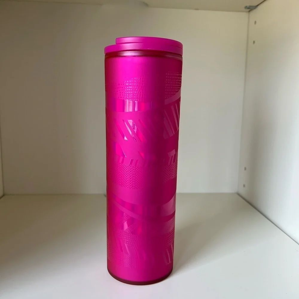 Starbucks 2021 Holiday Season Holographic Pink Ribbon Swirl Travel Tumbler